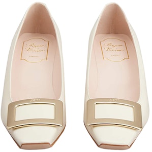 羅杰·維維亞 漆皮 金屬扣 方頭 粗跟 中跟鞋 女款 米色 Shop 羅杰·維維亞 漆皮 金屬扣 方頭 粗跟 中跟鞋 女款 米色