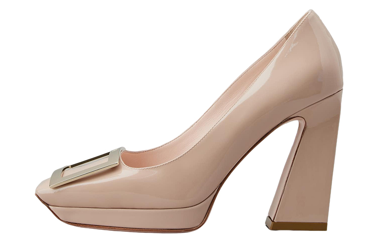 (Women) Roger Vivier Square Toe Chunky Heel Pumps 'Metallic Buckle Pink Patent' RVW68033930D1PC211
