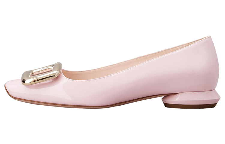 (Women) Roger Vivier Square Toe Flat 'Pink Patent Leather with Metal Buckle' RVW65032180D1PM427