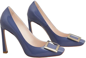 Order (Women) Roger Vivier Square Toe Low Block Heel 'Metal Buckle Blue Patent' RVW40115280D1PU822