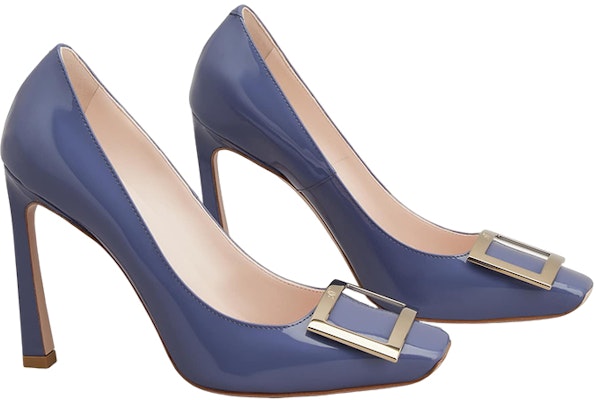 (W) Roger Vivier Hak Rendah Persegi 'Gesper Logam Biru Mengkilap' RVW40115280D1PU822 Order (W) Roger Vivier Hak Rendah Persegi 'Gesper Logam Biru Mengkilap' RVW40115280D1PU822