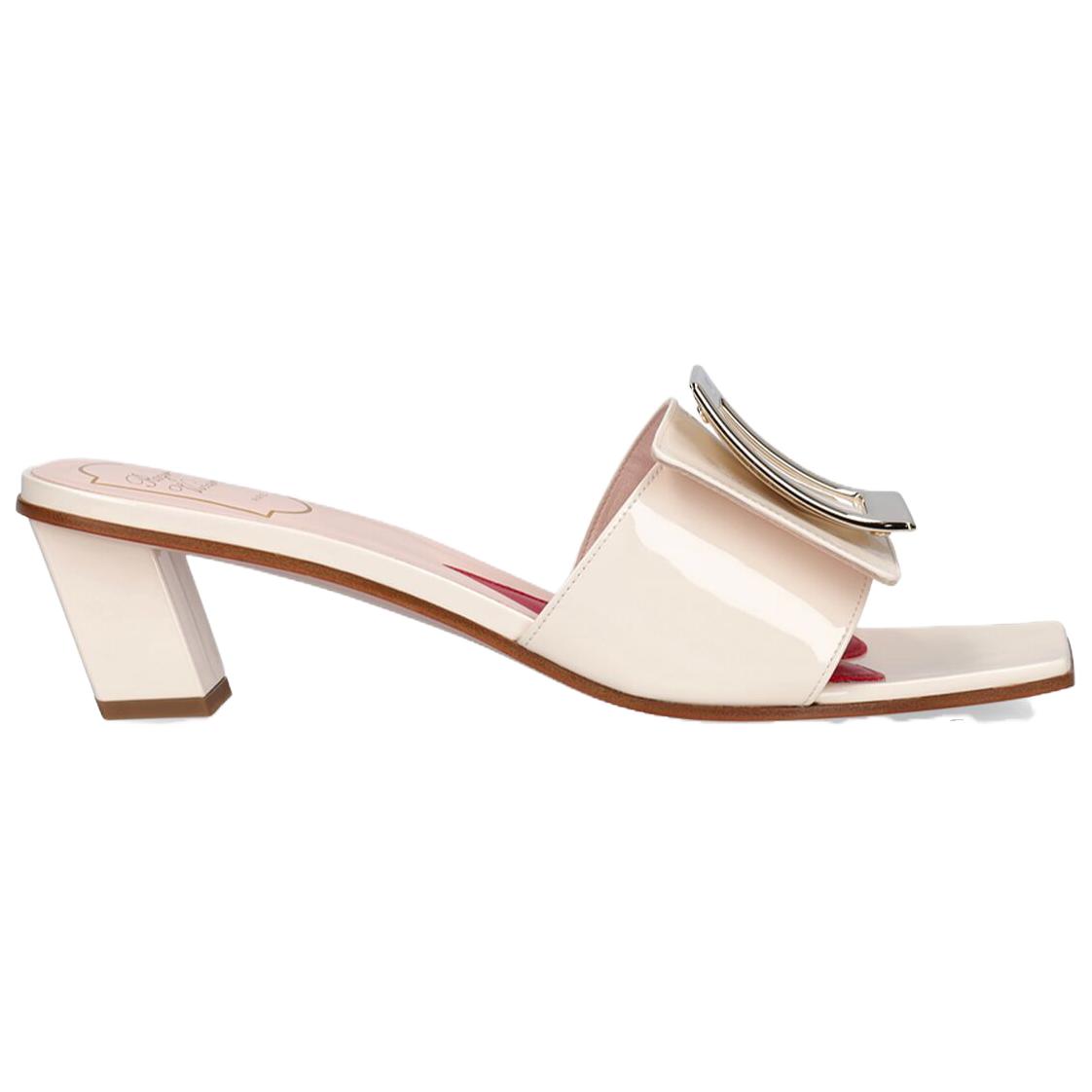 Lookbook Roger Vivier 羅杰維維亞 漆皮 金屬扣時尚方頭 粗跟 高跟鞋 女款 米黃色