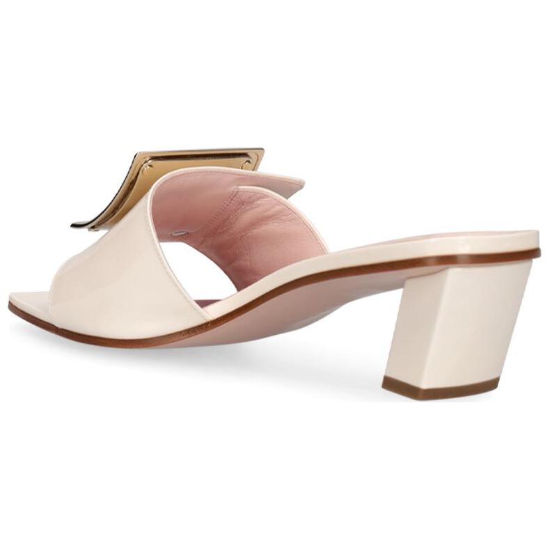 Purchase Roger Vivier 羅杰維維亞 漆皮 金屬扣時尚方頭 粗跟 高跟鞋 女款 米黃色