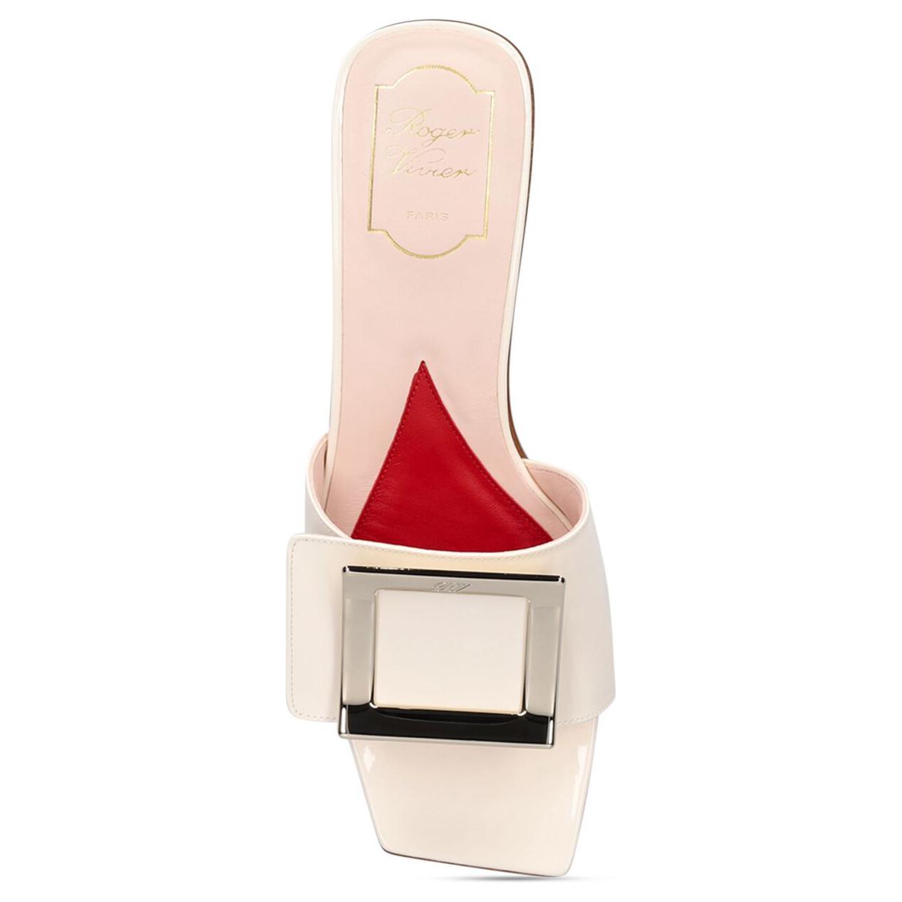 Details for Roger Vivier 羅杰維維亞 漆皮 金屬扣時尚方頭 粗跟 高跟鞋 女款 米黃色