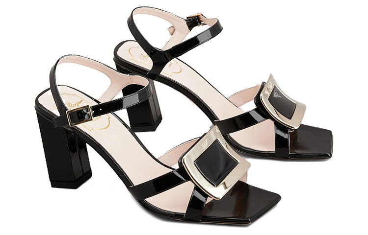 (W) Roger Vivier Square Toe Patent Slides with Metal Buckle 7.5cm 'Black' 圖 2