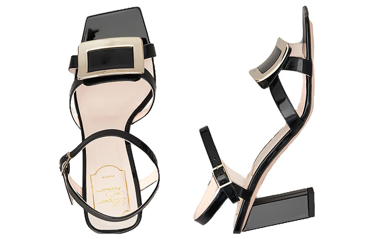 (W) Roger Vivier Square Toe Patent Slides with Metal Buckle 7.5cm 'Black' 圖 4