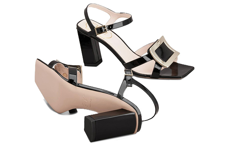 (W) Roger Vivier Square Toe Patent Slides with Metal Buckle 7.5cm 'Black' 圖 6