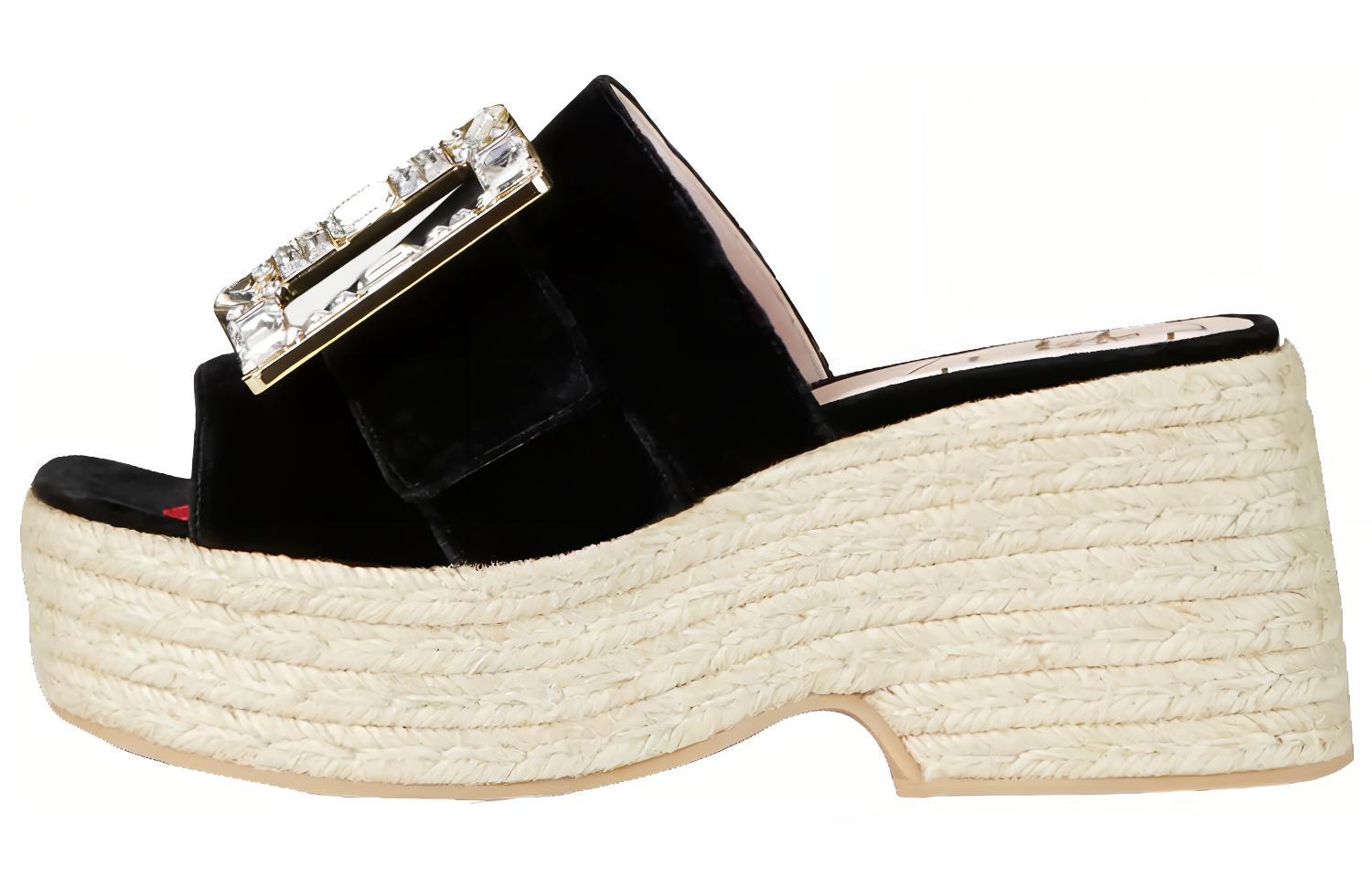 (Women) Roger Vivier Strass Buckle 'Black Espadrille Flats' RVW61931050AQPB999