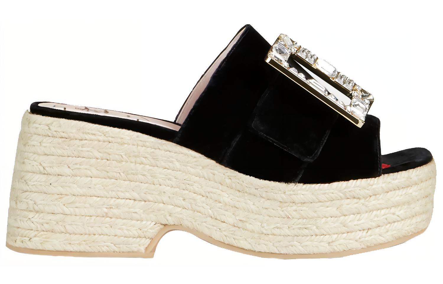 Order (Women) Roger Vivier Strass Buckle 'Black Espadrille Flats' RVW61931050AQPB999