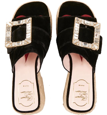 (W) Roger Vivier 水钻扣黑色草编平底鞋 RVW61931050AQPB999 Shop (W) Roger Vivier 水钻扣黑色草编平底鞋 RVW61931050AQPB999