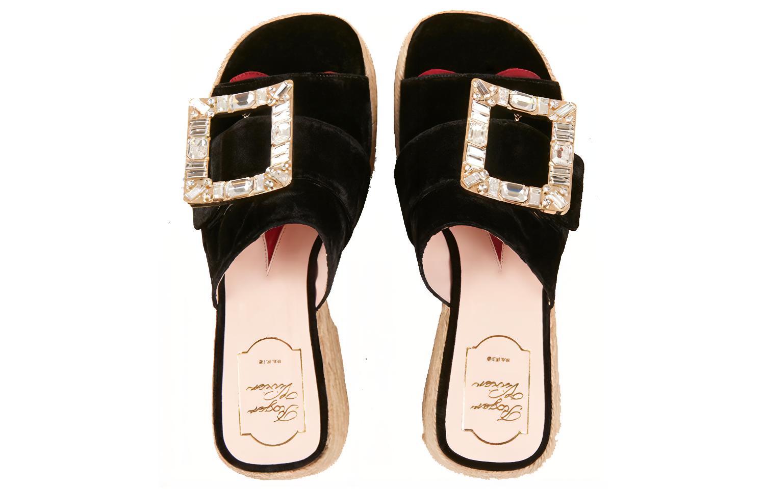 Purchase (Women) Roger Vivier Strass Buckle 'Black Espadrille Flats' RVW61931050AQPB999