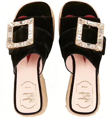 (Women) Roger Vivier Strass Buckle 'Black Espadrille Flats' RVW61931050AQPB999 Purchase (Women) Roger Vivier Strass Buckle 'Black Espadrille Flats' RVW61931050AQPB999