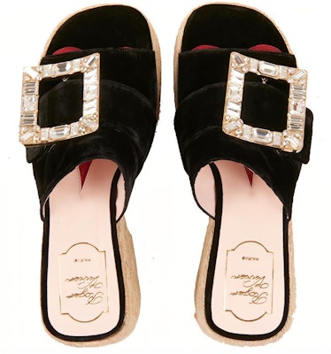 (W) Roger Vivier Strass Buckle 'Espadrille Flat Hitam' RVW61931050AQPB999 Purchase (W) Roger Vivier Strass Buckle 'Espadrille Flat Hitam' RVW61931050AQPB999
