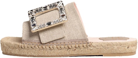 (Women) Roger Vivier Strass Buckle 'Comfort Brown Espadrille Mules' RVW62431140NG71S16 (Women) Roger Vivier Strass Buckle 'Comfort Brown Espadrille Mules' RVW62431140NG71S16