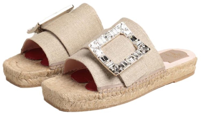 (Women) Roger Vivier Strass Buckle 'Comfort Brown Espadrille Mules' RVW62431140NG71S16 Shop (Women) Roger Vivier Strass Buckle 'Comfort Brown Espadrille Mules' RVW62431140NG71S16