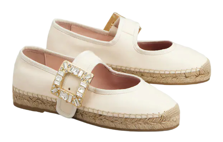 (W) Roger Vivier Strass Buckle Leather Flats 'Beige' 圖 3