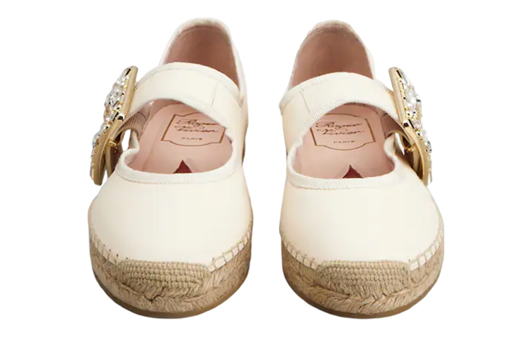(W) Roger Vivier Strass Buckle Leather Flats 'Beige' 圖 4