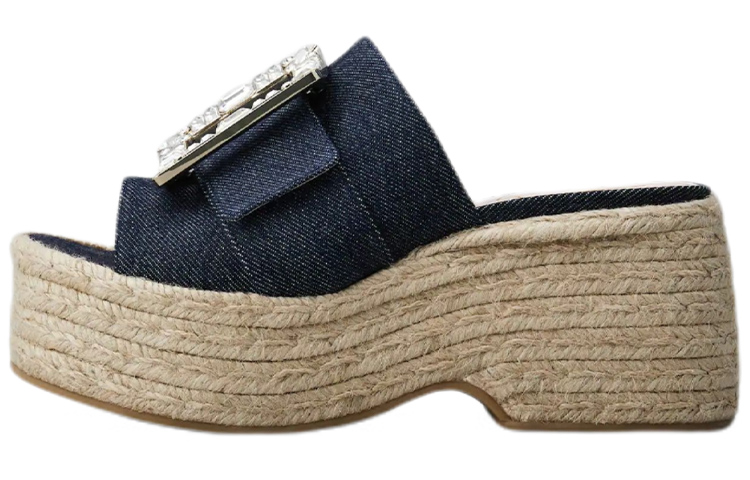 (Women) Roger Vivier Strass Buckle Platform Mules 'Blue' RVW61931050EMNU820