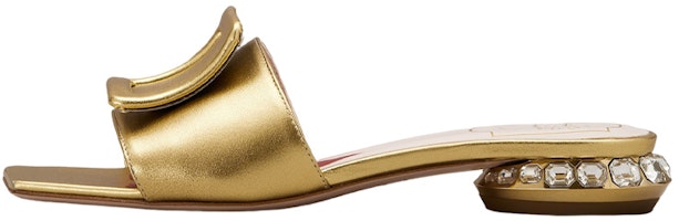 (Women) Roger Vivier Strass Heel 'Gold Square Toe Open Toe Mule' RVW69132170KACG211 (Women) Roger Vivier Strass Heel 'Gold Square Toe Open Toe Mule' RVW69132170KACG211