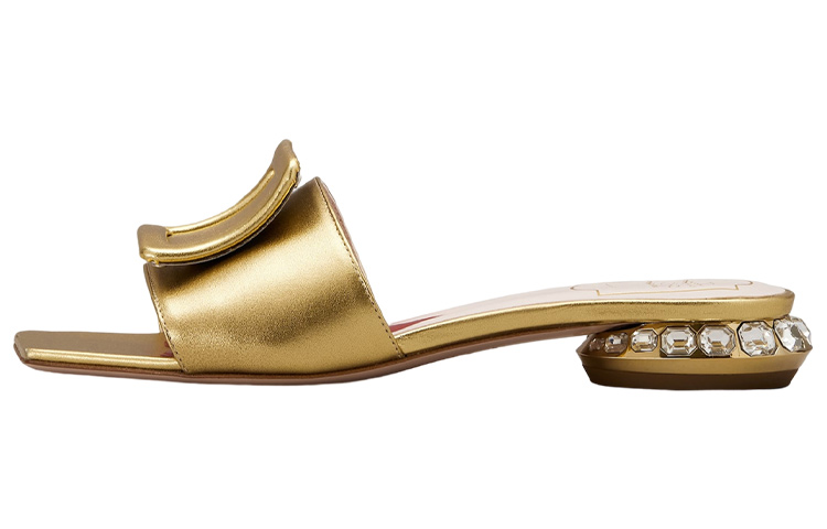 Buy (W) Roger Vivier Strass Heel ''Gold Quadratische Offene Zehen Mule'' RVW69132170KACG211