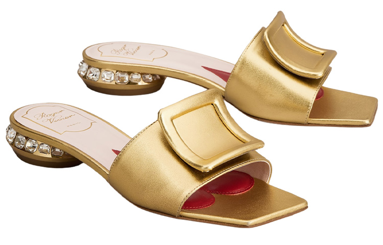 Order (W) Roger Vivier Strass Heel ''Gold Quadratische Offene Zehen Mule'' RVW69132170KACG211