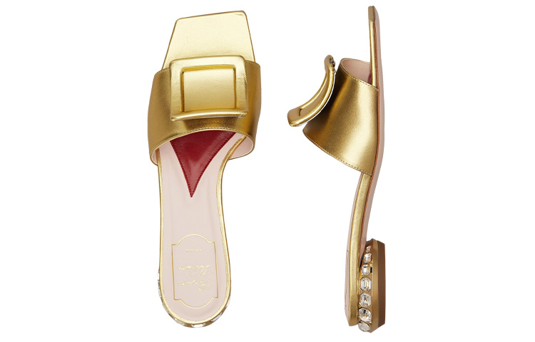 Lookbook (W) Roger Vivier Strass Heel ''Gold Quadratische Offene Zehen Mule'' RVW69132170KACG211