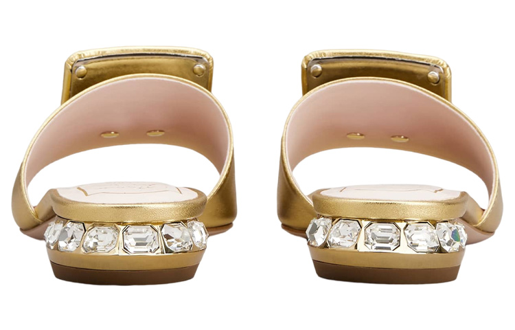 Shop (W) Roger Vivier Strass Heel ''Gold Quadratische Offene Zehen Mule'' RVW69132170KACG211
