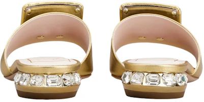 Shop Roger Vivier 羅傑·維維亞 水鑽高跟 皮革 方頭 露趾 時尚涼拖 女款 金色