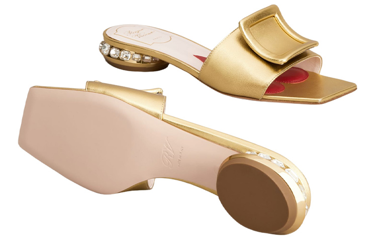 Purchase (W) Roger Vivier Strass Heel ''Gold Quadratische Offene Zehen Mule'' RVW69132170KACG211