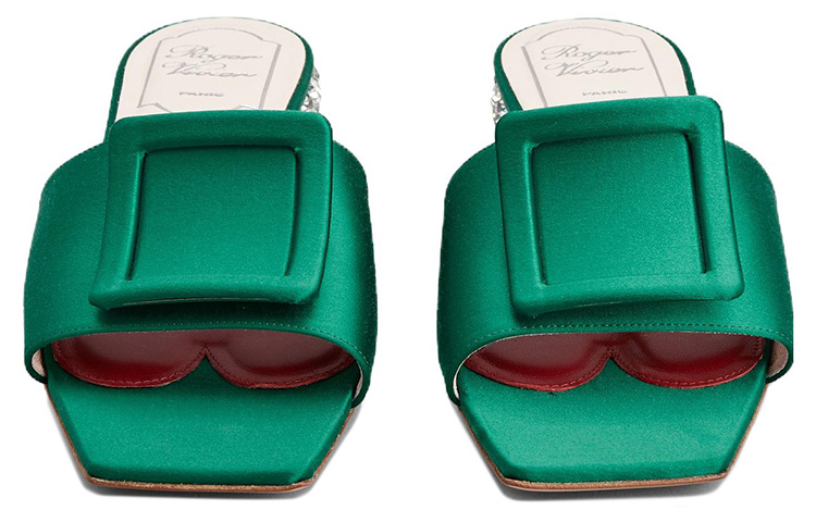 (W) Roger Vivier Strass Heel 'Green Satin Square Buckle Mule' 圖 3