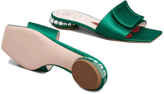 (W) Roger Vivier Tacón Strass 'Mule Verde Satén con Hebilla Cuadrada' RVW69132170RS0V016 Purchase (W) Roger Vivier Tacón Strass 'Mule Verde Satén con Hebilla Cuadrada' RVW69132170RS0V016