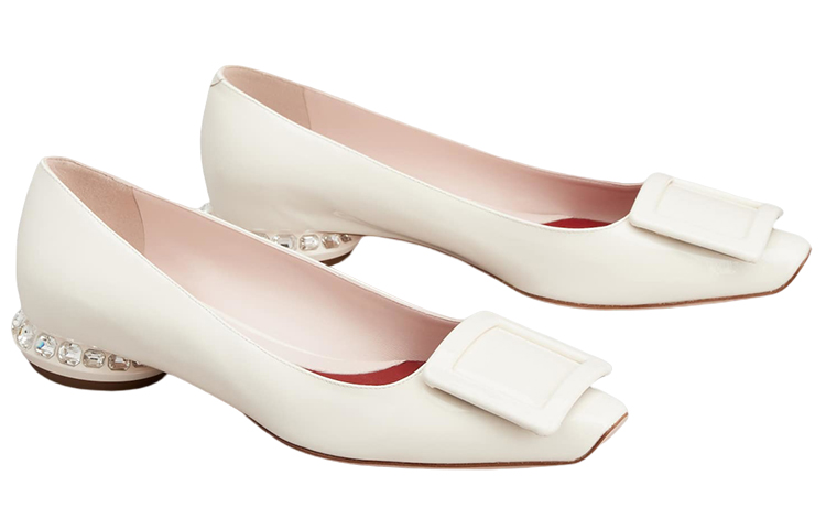 (W) Roger Vivier Strass Heel Patent Square Toe Ballet Flats 'White Crystal' 圖 2
