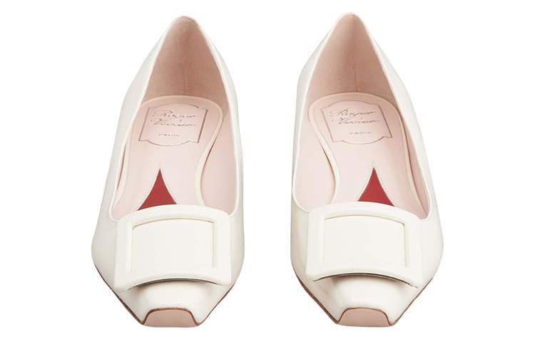 (W) Roger Vivier Strass Heel Patent Square Toe Ballet Flats 'White Crystal' 圖 3