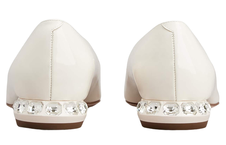 (W) Roger Vivier Strass Heel Patent Square Toe Ballet Flats 'White Crystal' 圖 4