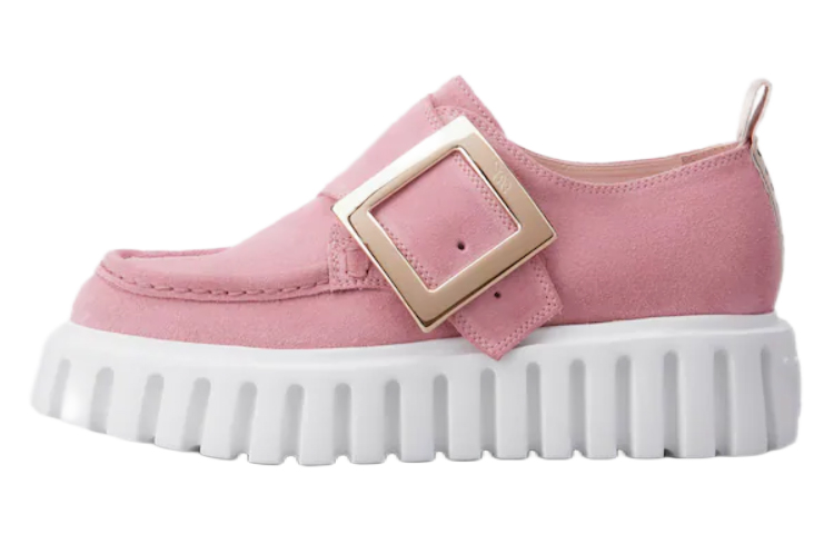 (W) Roger Vivier Suede Loafers 'Pink Metal Buckle'