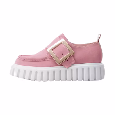 (W) Roger Vivier Suede Loafers 'Pink Metal Buckle'