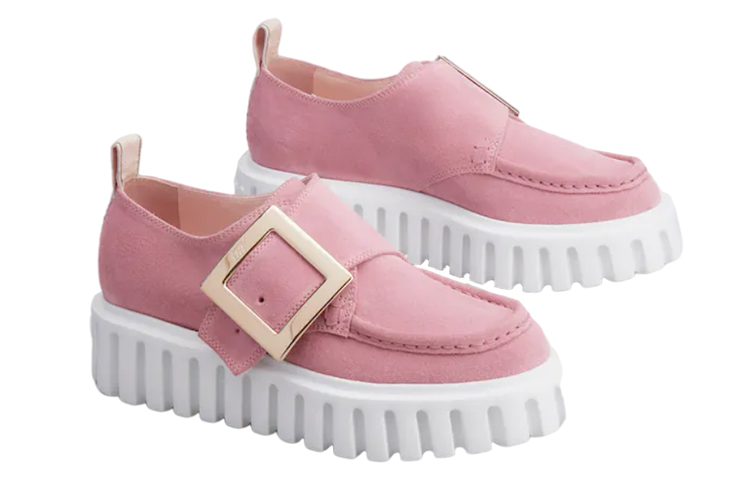 (W) Roger Vivier Suede Loafers 'Pink Metal Buckle' 圖 2