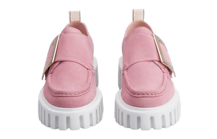 (W) Roger Vivier Suede Loafers 'Pink Metal Buckle' 圖 3