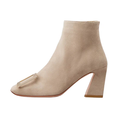 (W) Roger Vivier Suede Metal Buckle Square-Toe Ankle Boot 'Grey'