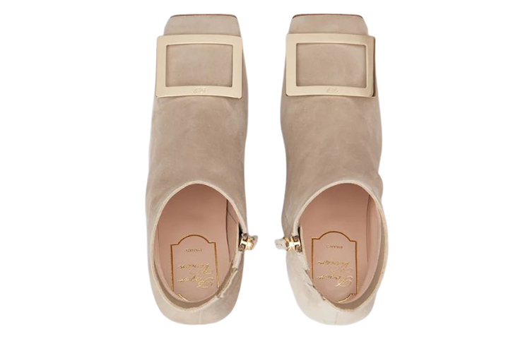 Order (W) Roger Vivier Suede Gesper Logam Sepatu Boot Pendek Persegi 'Abu-abu' RVW67933940HR0C415