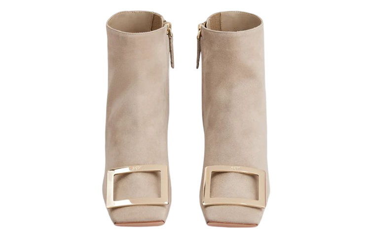 Lookbook (W) Roger Vivier Suede Gesper Logam Sepatu Boot Pendek Persegi 'Abu-abu' RVW67933940HR0C415