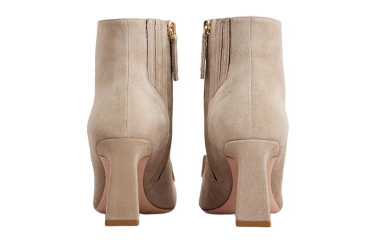 Shop (W) Roger Vivier Suede Gesper Logam Sepatu Boot Pendek Persegi 'Abu-abu' RVW67933940HR0C415