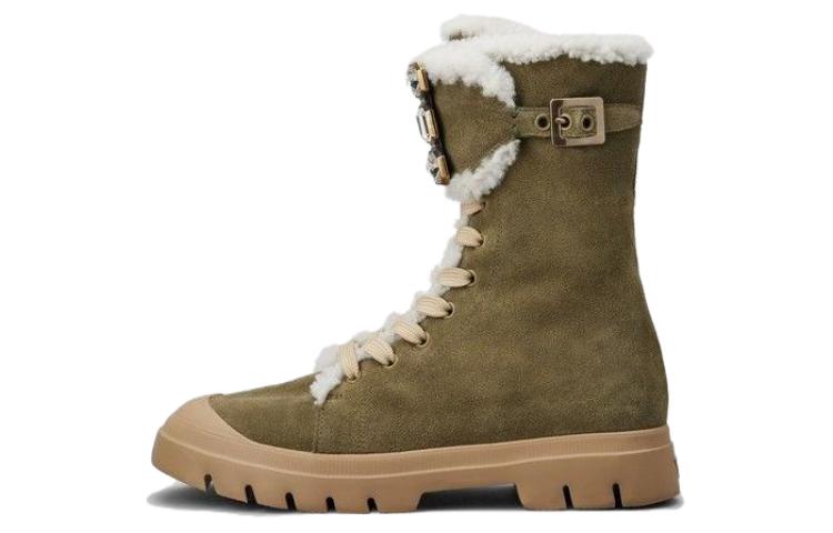 (W) Roger Vivier Suede Round Toe Zip Booties 'Brown'