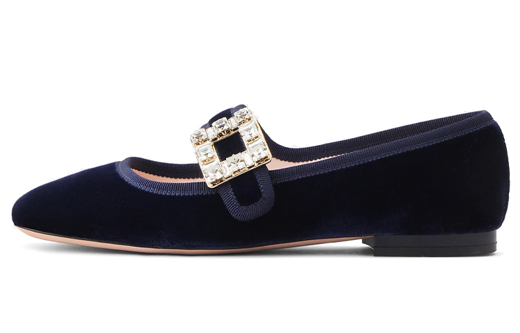 (W) Roger Vivier Très Vivier 'Blue Swan Velvet Ballet Flats'