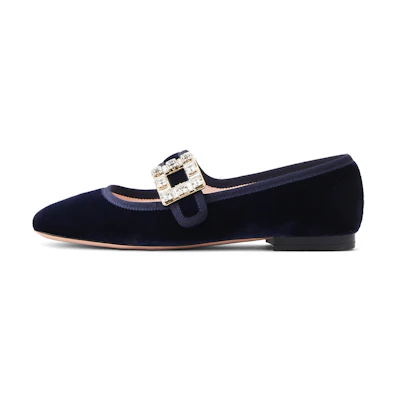 (W) Roger Vivier Très Vivier 'Blue Swan Velvet Ballet Flats'