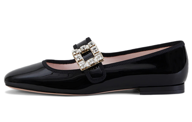 (Women) Roger Vivier Très Vivier 'Elegant Fashion Buckle Patent Black Ballet Flats' RVW44931980D1PB999