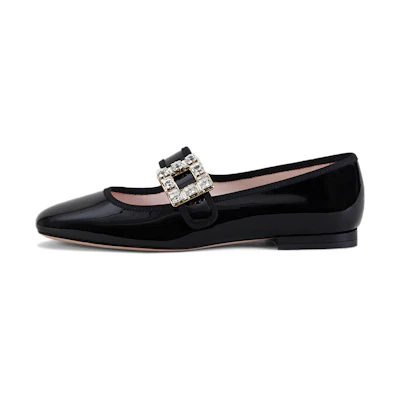 (W) Roger Vivier Très Vivier 'Elegant Fashion Buckle Patent Black Ballet Flats'