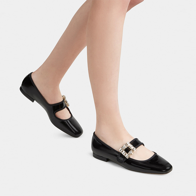 (W) Roger Vivier Très Vivier 'Elegant Fashion Buckle Patent Black Ballet Flats' 圖 5
