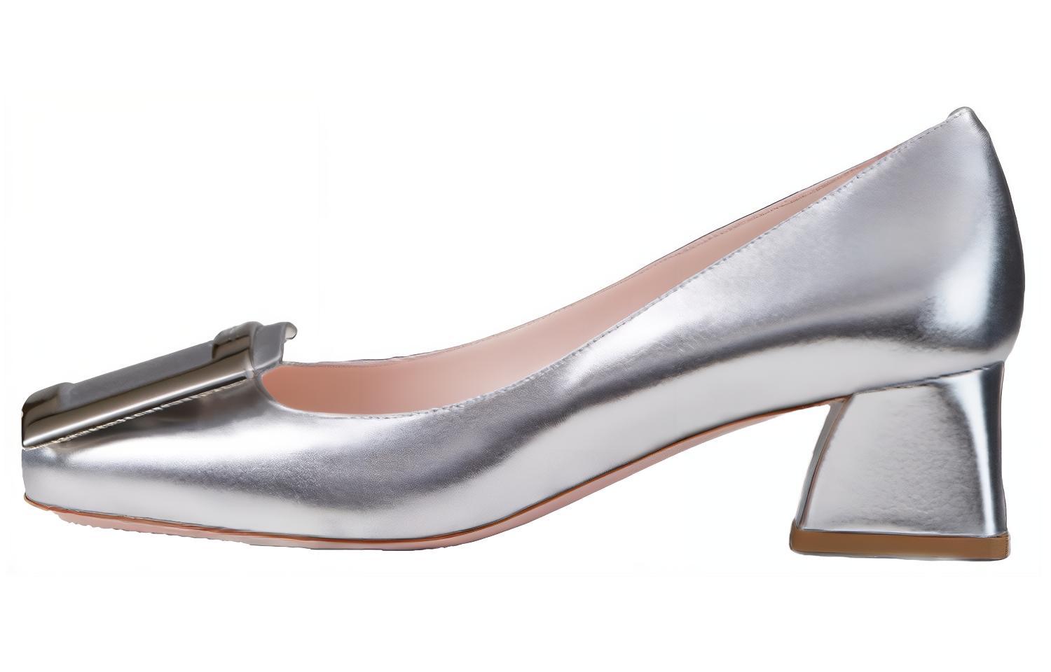 (Women) Roger Vivier Très Vivier 'Metallic Buckle Elegant Block Heel Silver' RVW51923610KACB200
