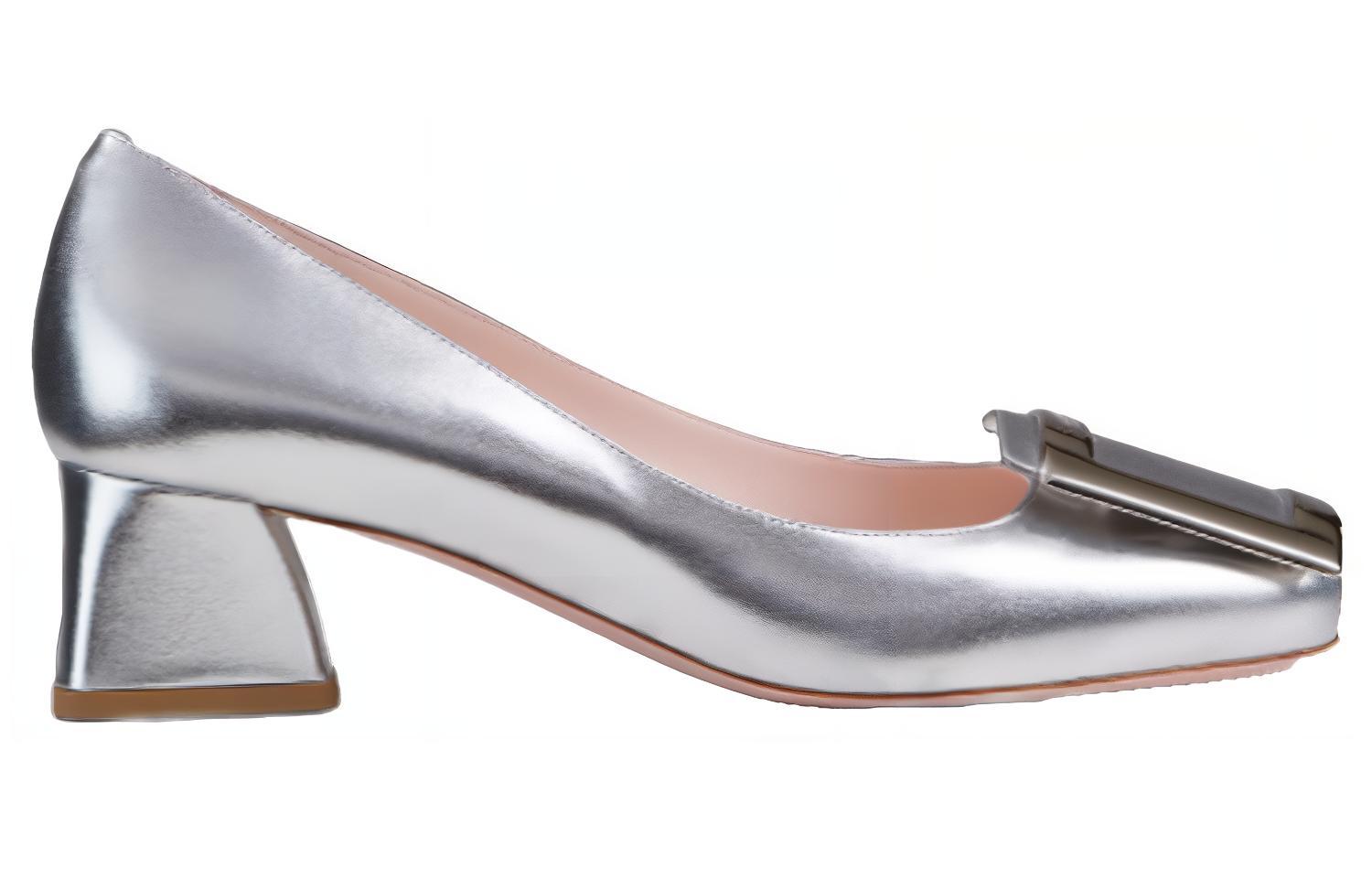 Order Roger Vivier Très Vivier 金屬扣時尚優雅粗跟高跟鞋 女款 銀色
